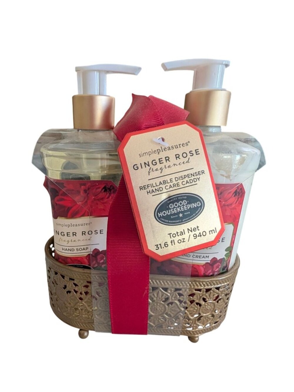 Simple Pleasures Ginger Rose Hand Soap & Cream Gift Set With Decorative Caddy 31